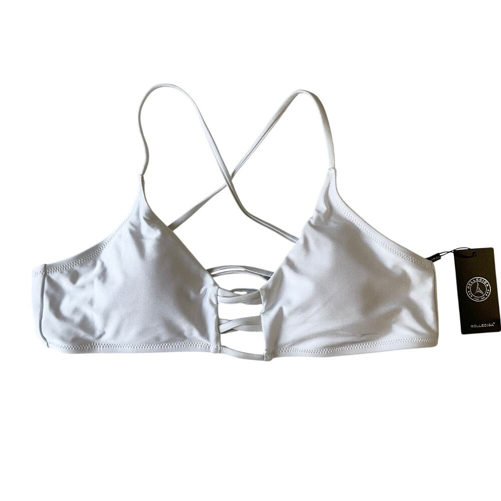 Relleciga Women Bikini Top size M White Padded Adjustable Straps NWT Stretch